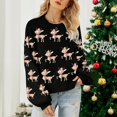 thumbnail image 2 of Women's Christmas-Themed Loose-Fitting Long-Sleeved Pullover Knit Sweater with Deer Print for Casual Holiday Wear,Black,L, 2 of 6
