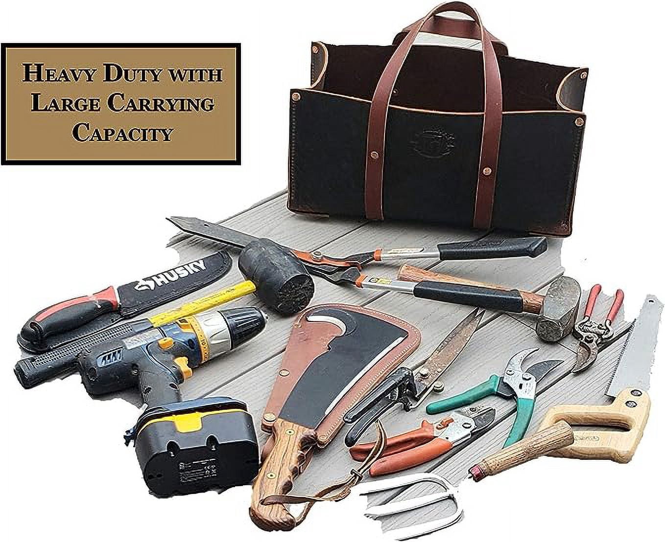 Buffalo Leather Tote Tool Bag For Hand Tools, Gardening, Outdoorsmen, Heavy Duty Premium Storage Leather Organizer (Golden Brown)
