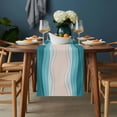 thumbnail image 2 of Blue Stripes Table Runner - 108 Inch Long, Kitchen Dining Table Runner Dresser Scarves, Modern Gradient Abstract Striped Lines Farmhouse Decor for Coffee Tables Wedding Party Banquet, 2 of 8