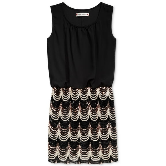 Crystal Doll Scalloped Sequin Party Dress Black Small Womens