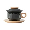 thumbnail image 3 of Taza de café con platillo, taza de postre, taza de vidrio con una sola asa y posavasos para oficina Negro y Beech, 3 of 9