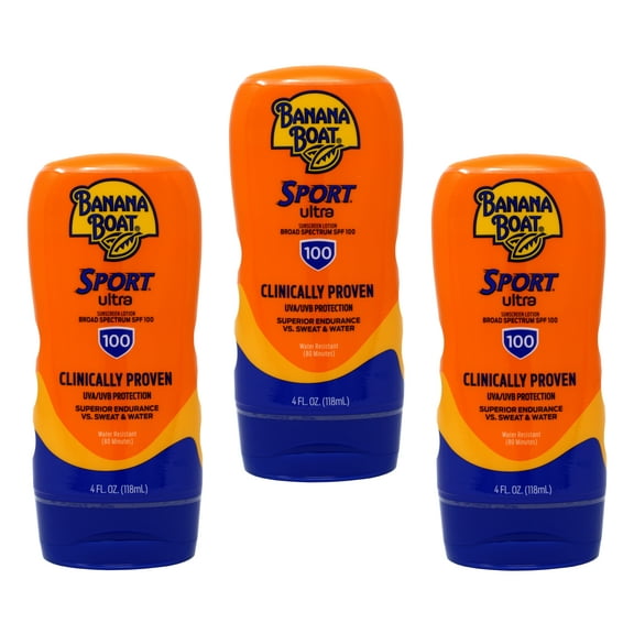 Banana Boat Sport Performance Sunscreen Lotion SPF 100 4 oz (Pack of 3)