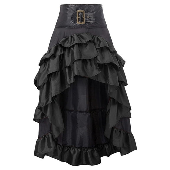 Women's Steampunk Gothic Skirt High Waisted Ruffle Bustle Skirt Medieval Retro Pirate Skirts Halloween Cosplay Outfit