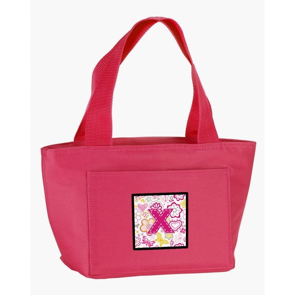 Letter X Flowers and Butterflies Pink Lunch Bag
