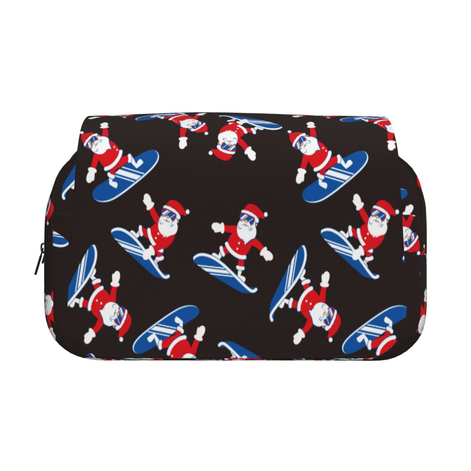Rateoe Surfing Santa Pattern Double Clamshell Pen Case, Storage Organizer with Two Zipper Compartments– Holds Up to 50 Pencils & Pens