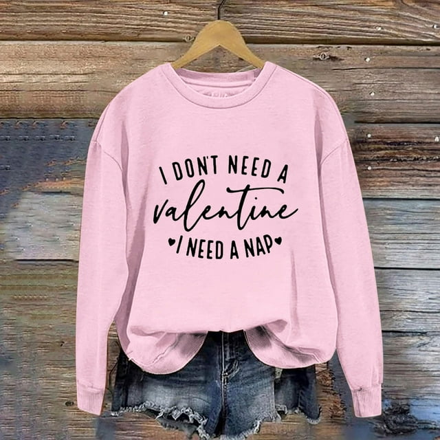 Meichang Sweat-Shirt pour Femmes, Chemise de la Saint-Valentin, Manches Longues, Cœur d'Amour, Imprimé Tendance, Col Rond, Décontracté, Printemps