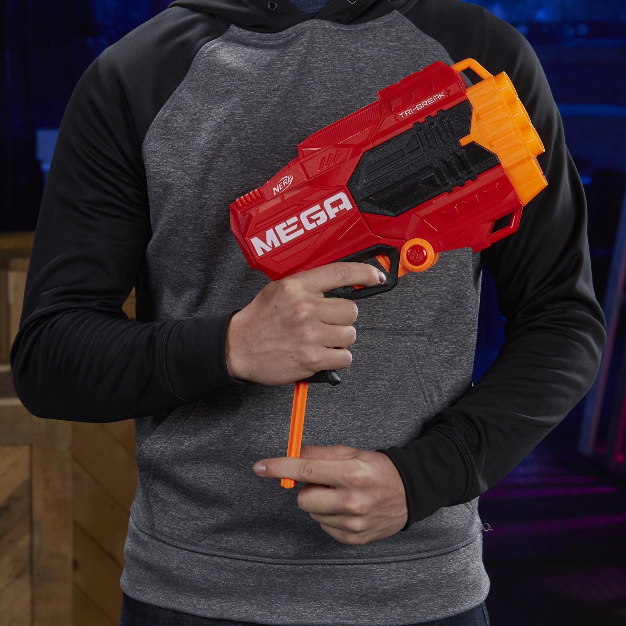 Nerf MEGA Tri-Break Preto - Laranja e Vermelho - Outros Jogos ao