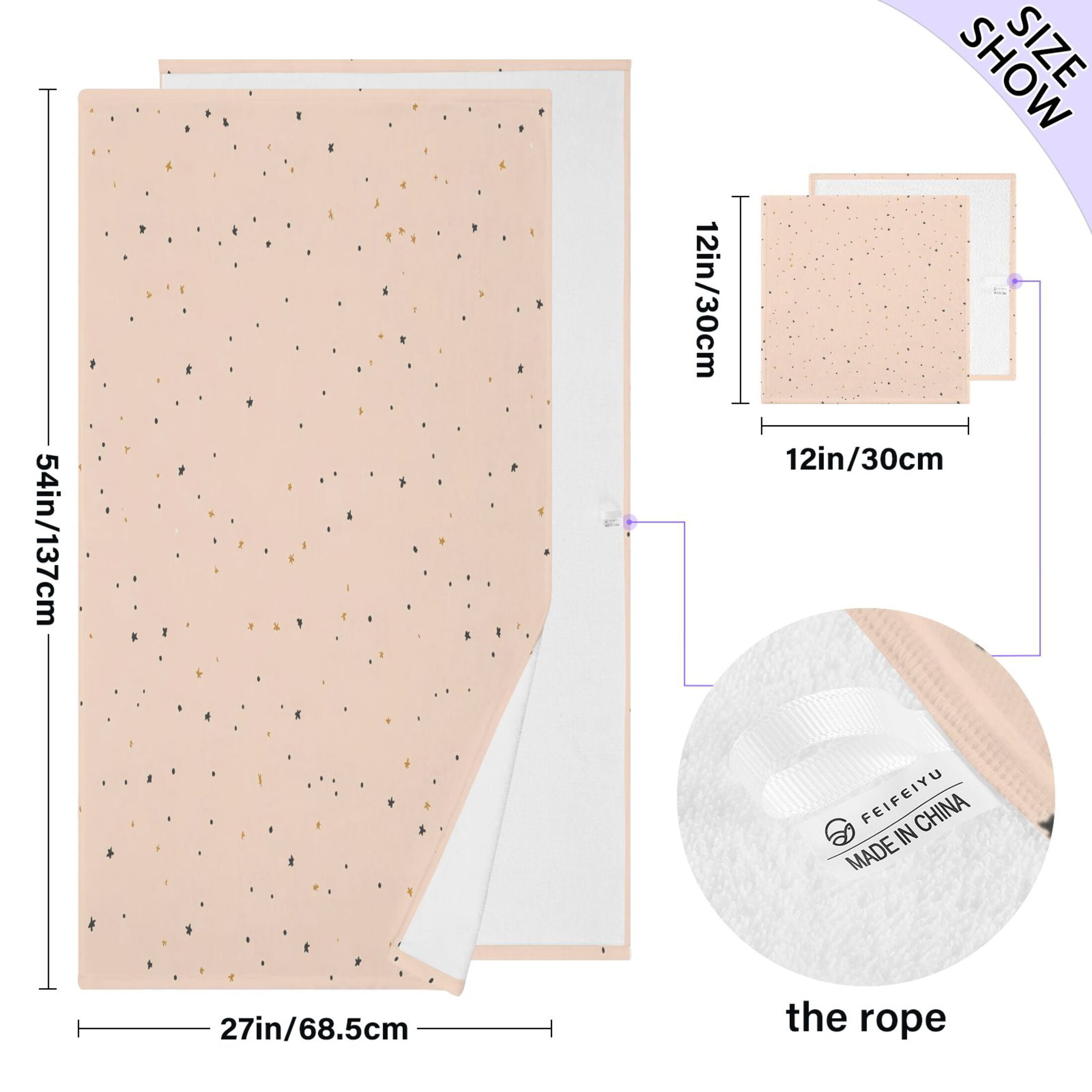 Peach Solid Color Background 2 Piece Cotton Bath and Face Towel Set Soft and Absorbent, for Beach Pool Bathroom