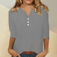 thumbnail image 2 of DDAPJ pyju 3/4 Sleeve Womens Cotton Linen Tops Dressy Casual Henley Shirt Loose Fit Mid-length Pullover Blouse Lightning Sales of The Day Gray M, 2 of 7