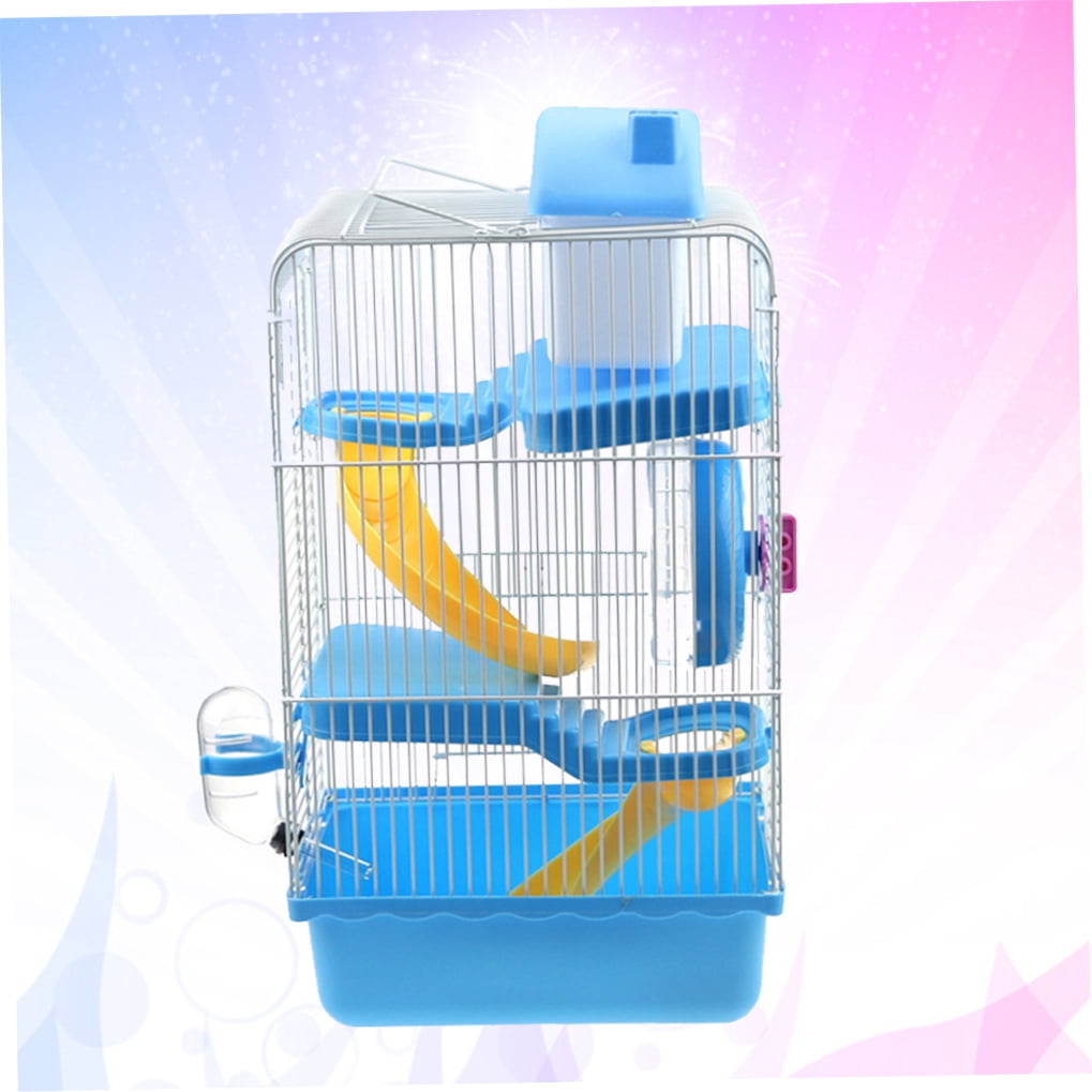 IBASETOY Blue Three Layer Hamster Cage Made of Premium Plastic with Slide and Running Wheel for Small Pets