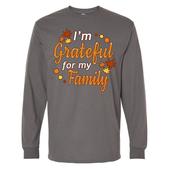 Inktastic I'm Grateful for My Family in Orange with Fall Leaves Long Sleeve T-Shirt