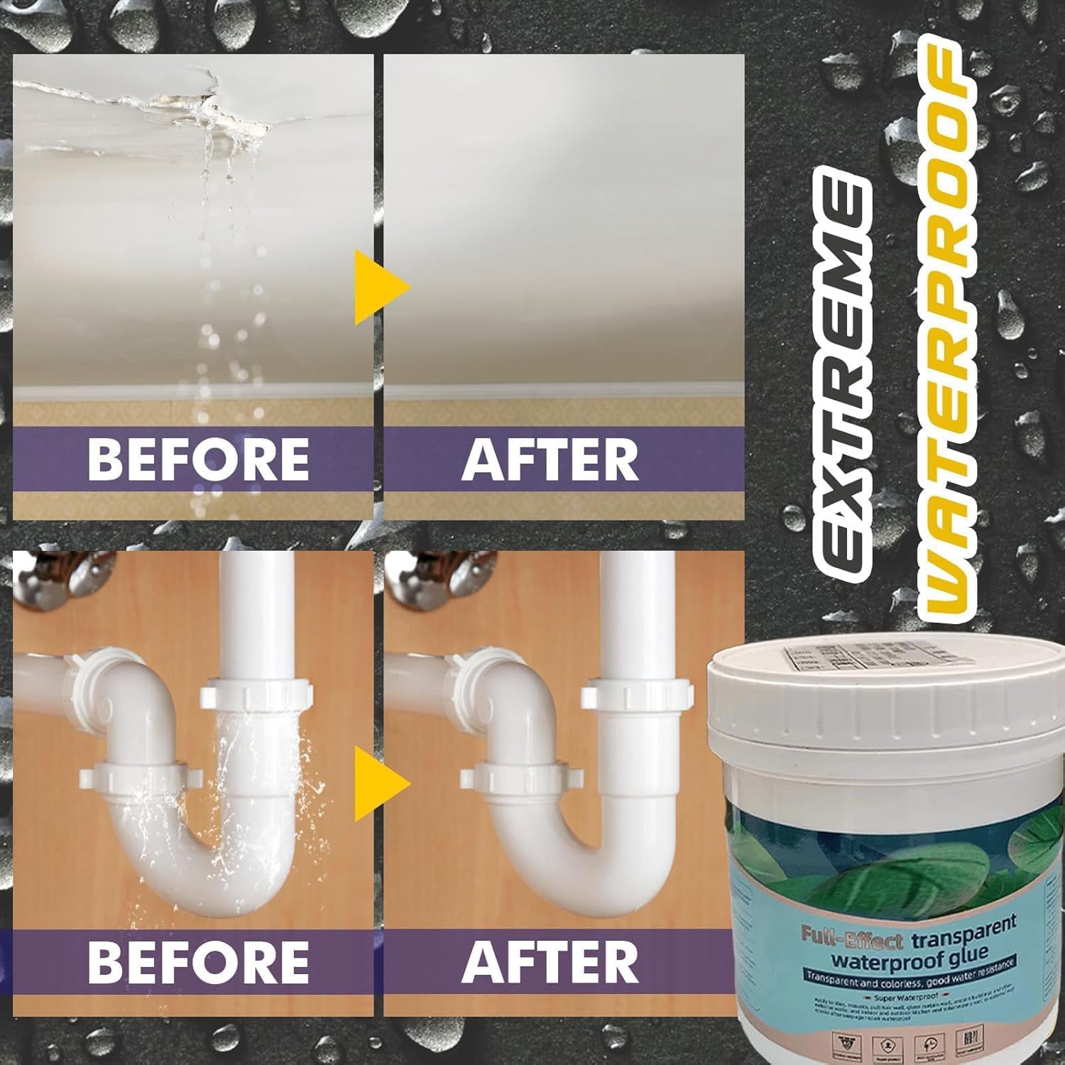 Detroitrain Transparent Waterproofing Glue, Detroitrain Polyurethane Waterproof Coating, Agent Roofs, Walls, Garden, Bathroom, Kitchen 3PCS