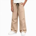 thumbnail image 2 of NOLDARES Boys Baggy Sweatpants, Casual, Straight Wide Leg, Athletic, Drawstring Joggers, with Pockets, Athletic(W120-Khaki), 2 of 6