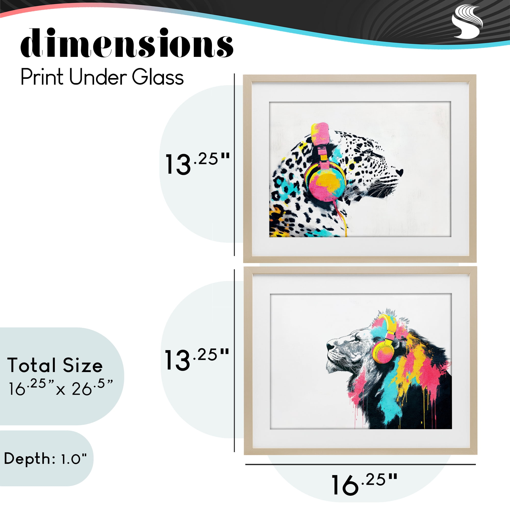 Stupell Industries Leopard and Lion On Air 2 Piece Birch Framed Print Under Glass Set, design by Svetlana Aleynikova
