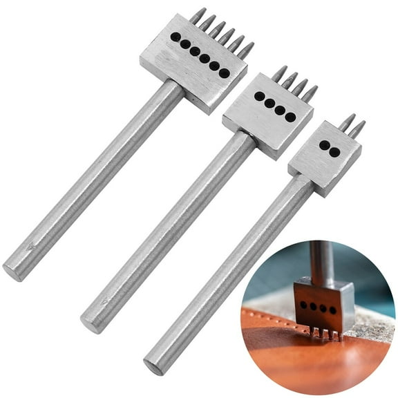 Leather Hole Punch Set, 3PCS 2/4/6 Prong Circular Cut Leathercraft Lacing Stitching Chisel Tools 5mm, Leather Row Hole Punches for Belt Bag DIY Leather Stitching