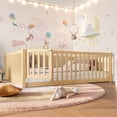 thumbnail image 2 of Bellemave Full Size Floor Bed with Door and Fence, Montessori Floor Bed Full, Wood Floor Bed with High Guardrails, Natural, 2 of 10