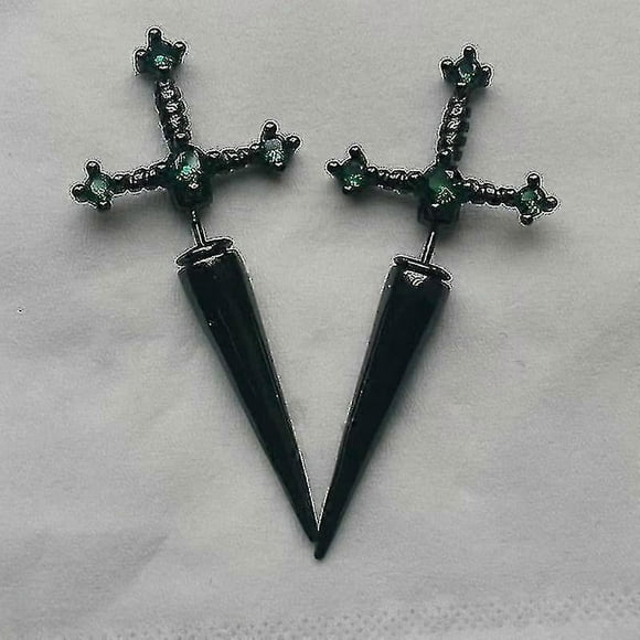 Gothic Kinitial Sword Earrings Vintage Cool Punk Crystal Ear Jacket Goth Dagger Earrings Jewelry Gift For Women