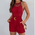 thumbnail image 2 of GILIGEGE 2 Piece Sets for Women Casual Fashion Set Women's Shorts Set Sleeveless Vest Top Suit Shorts Two Set Print Basic Tank Top & Shorts Set with Belt Features: Summer Sets Red M, 2 of 6