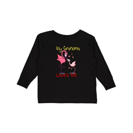 

Inktastic My Grandma Loves Me Flamingo Boys or Girls Long Sleeve Toddler T-Shirt