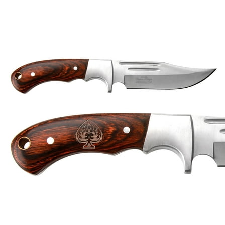 NDZ Performance Elk Ridge ER-52 Hunting Knife – Custom "Ace of Spades Flames" Engraving – 9.5” Fixed Blade Knife with Grooved Blade & Pakkawood Handle