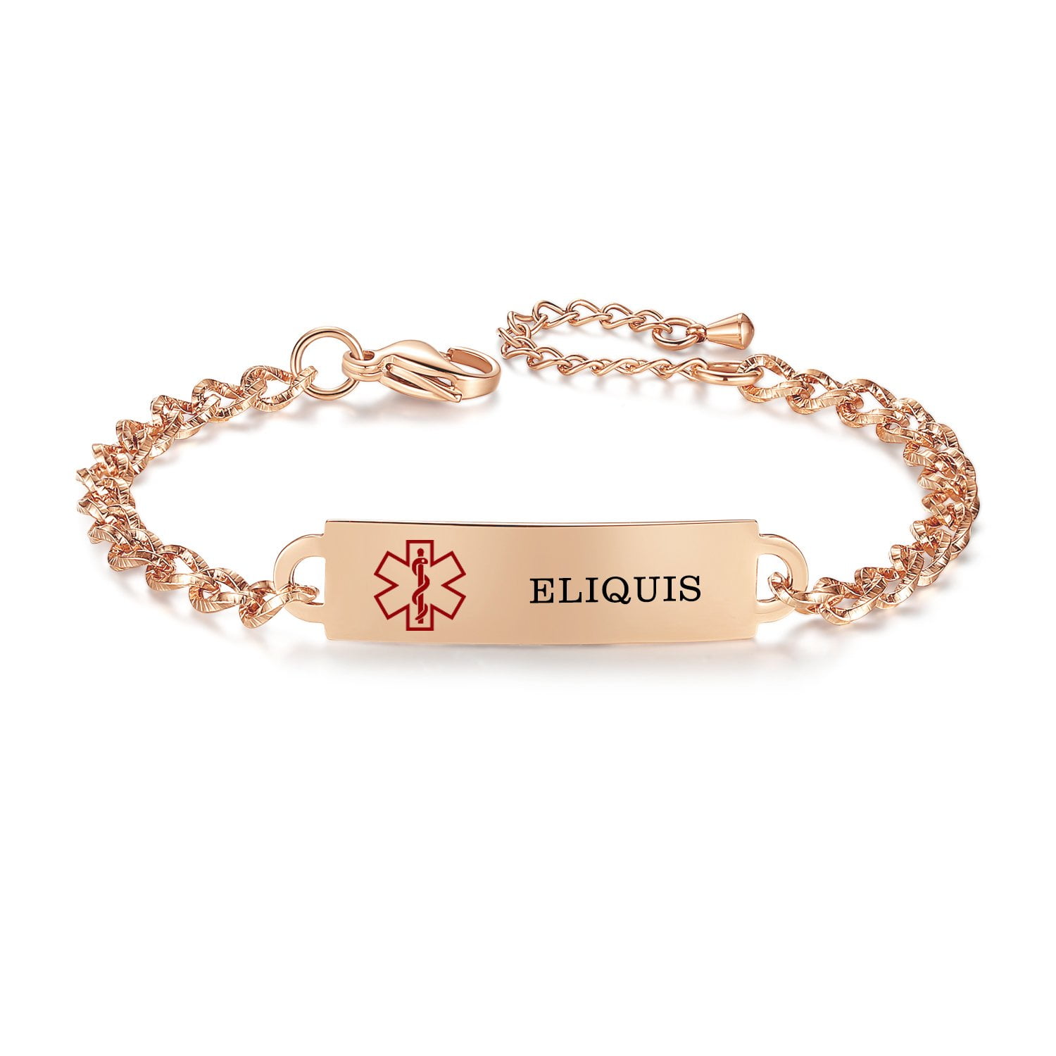 Personalized Medical Alert Bracelet Free Engrave Eliquis Rose gold