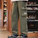 thumbnail image 3 of Ceisia Men Solid Color Fleece Multi Pocket Work Pants Loose Drawstring Gift Elastic Cuff Trousers, 3 of 7