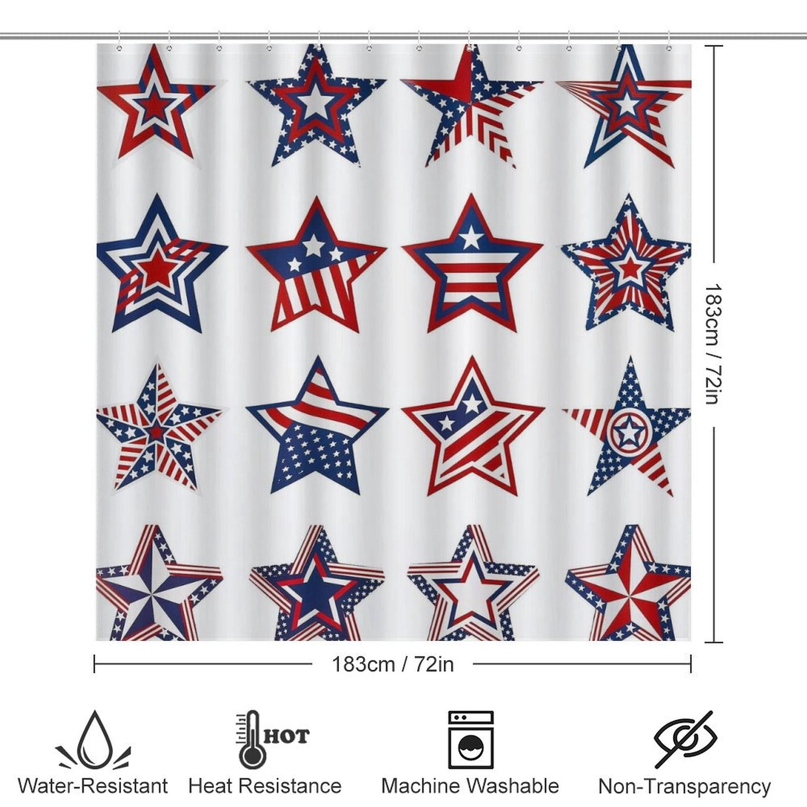 4th of July 4Pcs Shower Curtain Set Shower Curtain Set with Carpet Bath Mat