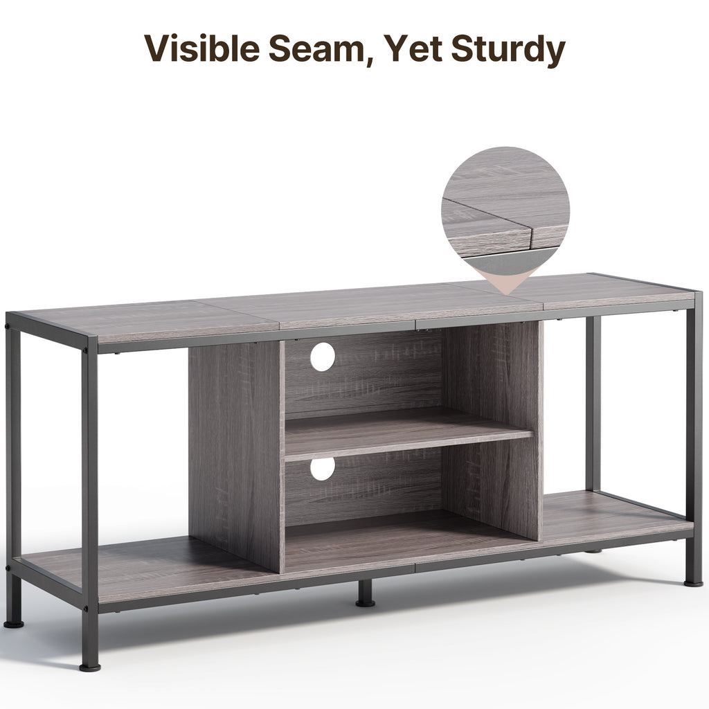 Aiho Mid-Century Wooden TV Stand for TVs up to 65" with Open Storage Shelves and Metal Frame - Gray
