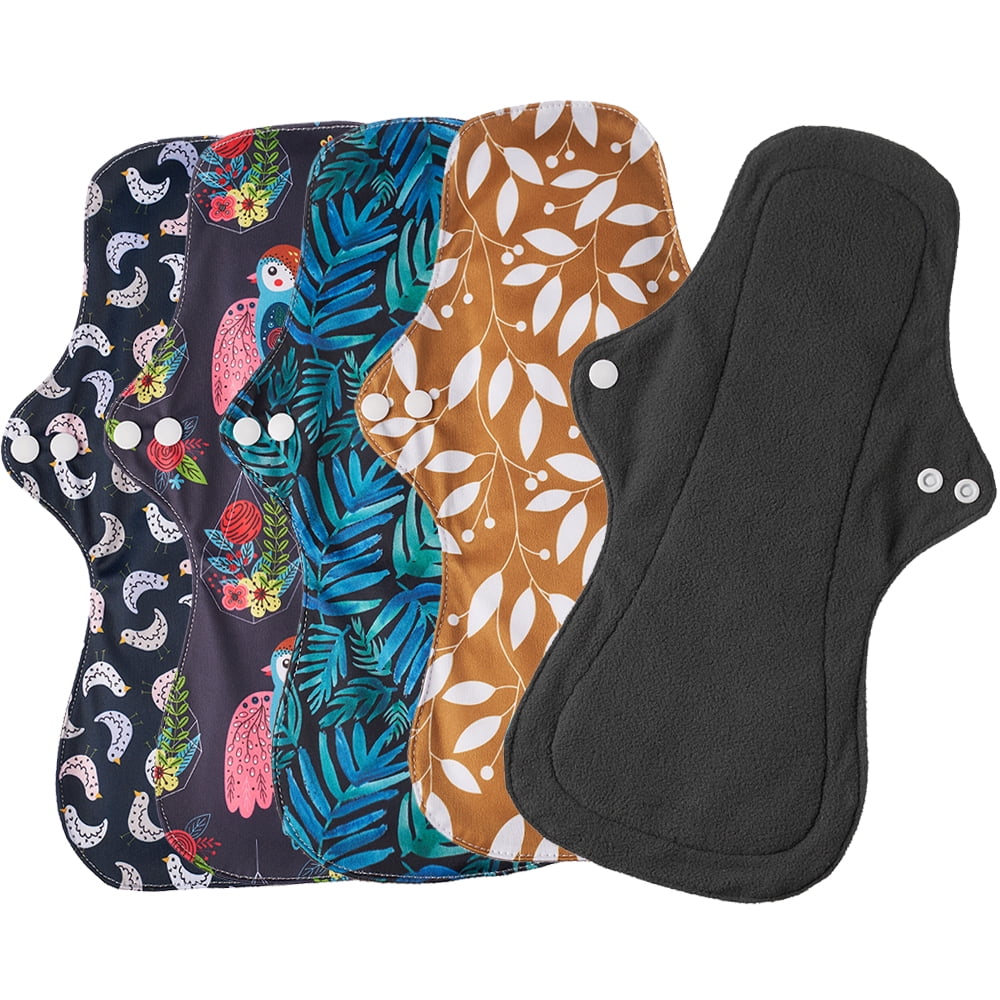 4 Pack XL Bamboo Reusable Pads Menstrual Cloth Pads Menstrual Heavy Flow Extra Large Reusable Period Pads Reusable Sanitary Pads for