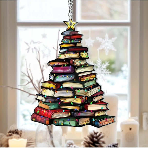 Christmas Book Tree Suncatcher Ornament, Christmas Tree Bookish Gifts, Book Club Gift, Book Lover Exchange Gift, Booknerd Christmas Ornament