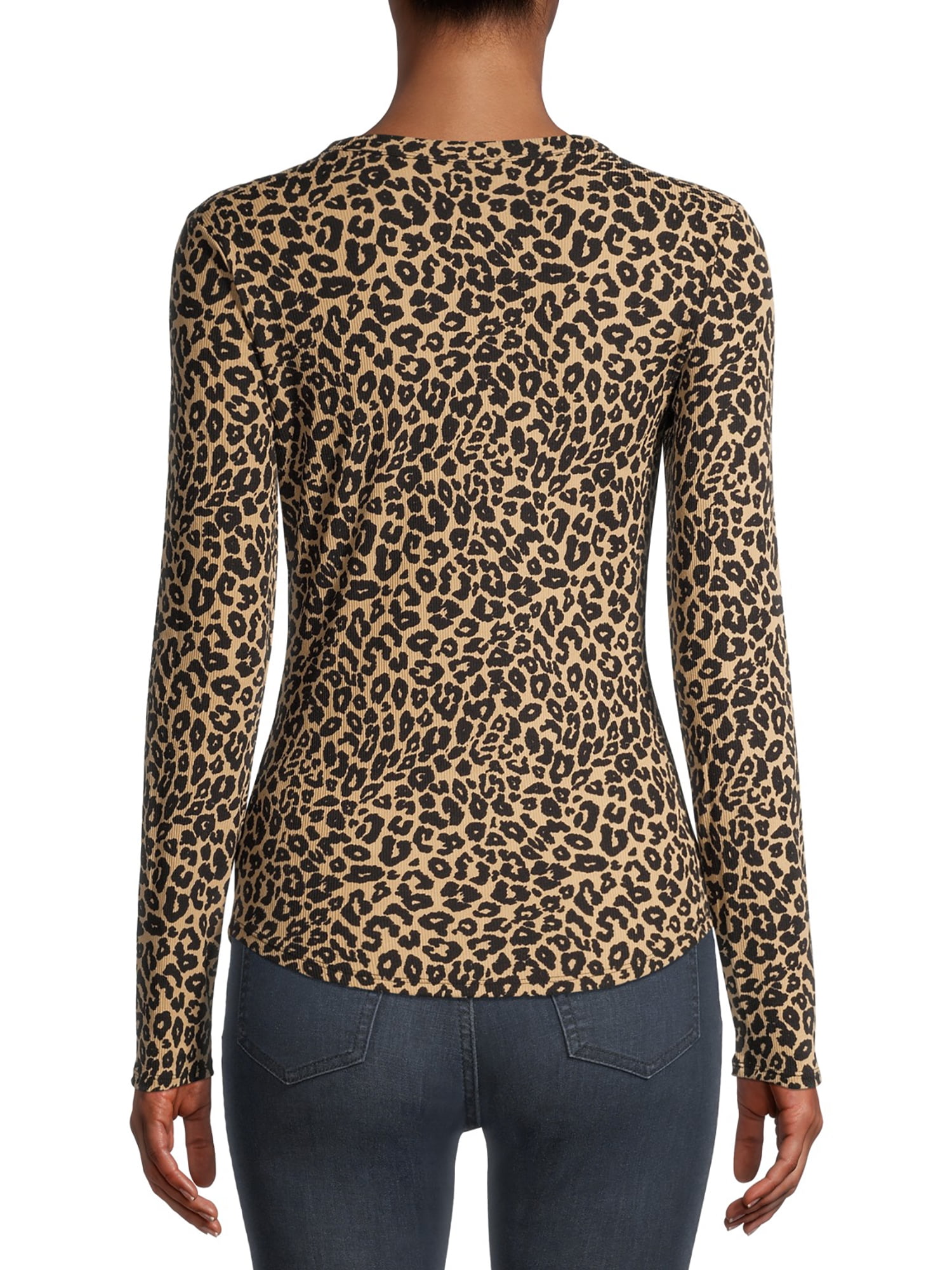 No Boundaries Ribbed Crewneck Tee with Long Sleeves, Women's