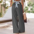 thumbnail image 4 of Pantalones largos para mujer, pierna ancha, volantes, cintura media, color puro, elegantes, elásticos, informales, sueltos, con bolsillo para verano, gris, L, 4 of 6