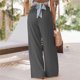 thumbnail image 4 of Pantalones largos para mujer, pierna ancha, volantes, cintura media, color puro, elegantes, elásticos, informales, sueltos, con bolsillo para verano, gris, L, 4 of 6