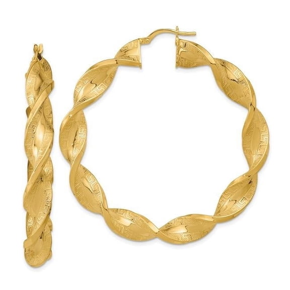 Finest Gold 14K Yellow Gold Polished & Greek Satin Twisted Hoop Earrings