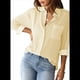 thumbnail image 3 of Camisas de Mujer con Botones, Blusas Clásicas A Rayas de Larga con Cuello y Bolsillo para Oficina. Amarillo M, 3 of 8