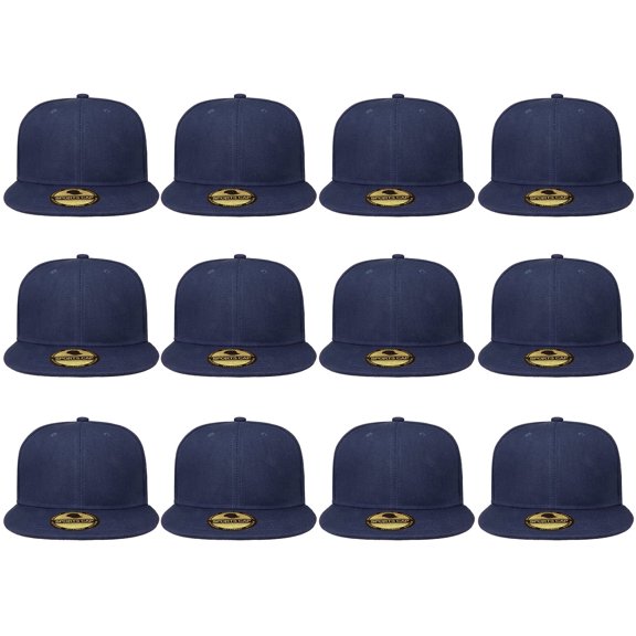 Gelante Men's Classic Plain Snapback Hat Flat Bill Adjustable Size Wholesale Lot 12pc's. Navy