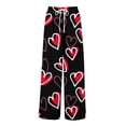 thumbnail image 3 of LWavelet Comfort Fabric Plaid Heart Wide Leg Pants Women Valentine's Day Casual Wear Black XL, 3 of 6