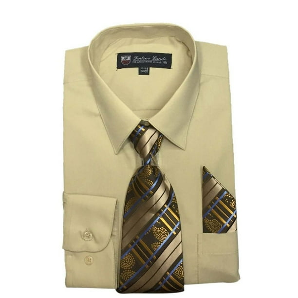 Fortino Landi Camisa de vestir de manga larga para hombre con corbata y pañuelo a juego Fortino Landi SG21B