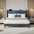 thumbnail image 2 of EDTara Bed Frame with Charging Station and LED Lights, Modern Platform Bed with Wooden Slats, Upholstered Headboard, No Box Spring Needed, Easy Assembly, 2 of 5
