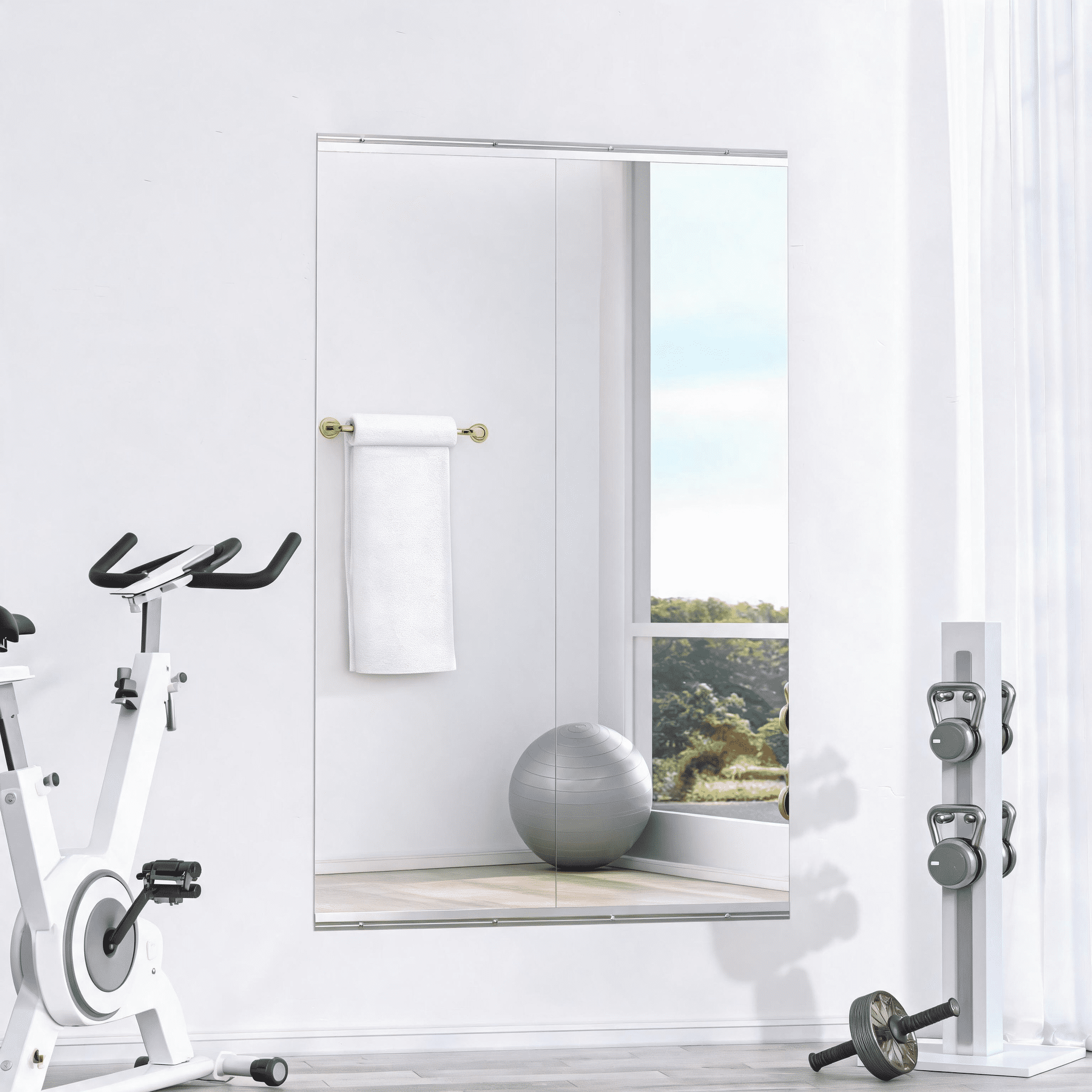2-Piece 55x17-Inch Home Gym Mirror with Tempered Glass, Frameless Full Body Workout Mirror and Wall Mirror for Yoga Garage Dance Studio, Silver