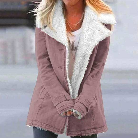 cllios Sherpa Lined Jackets for Women 2023 Classic-Fit Solid Button Down Open Front Cardigan Jacket Oversized Faux Fur Long Sleeve Lapel Outerwear with Pockets