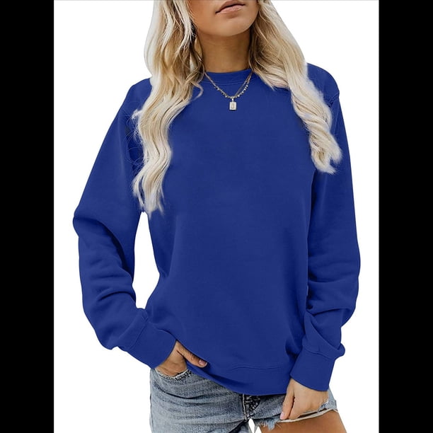 Sudaderas Informales de Cuello Redondo para Mujer, Camisetas de Larga y Corte Holgado para Otoño. Azul XL