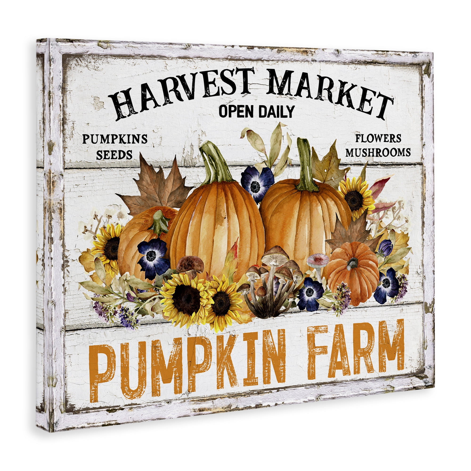 Stupell Industries Pumpkin Farm with Sunflowers Holiday Painting Gallery Wrapped Canvas Art Prints Wall Art, 30 x 24