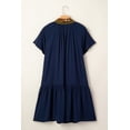 thumbnail image 3 of Women's Navy Blue Leopard Print Tunic Dress – Casual Short Sleeve with Metallic Trim for Summer, XL, 3 of 10