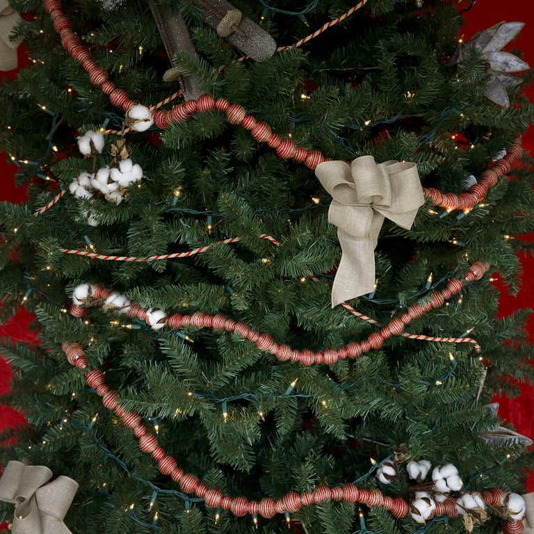 Rustic Red White Hanging Jute Rope Ball Garland Christmas Tree