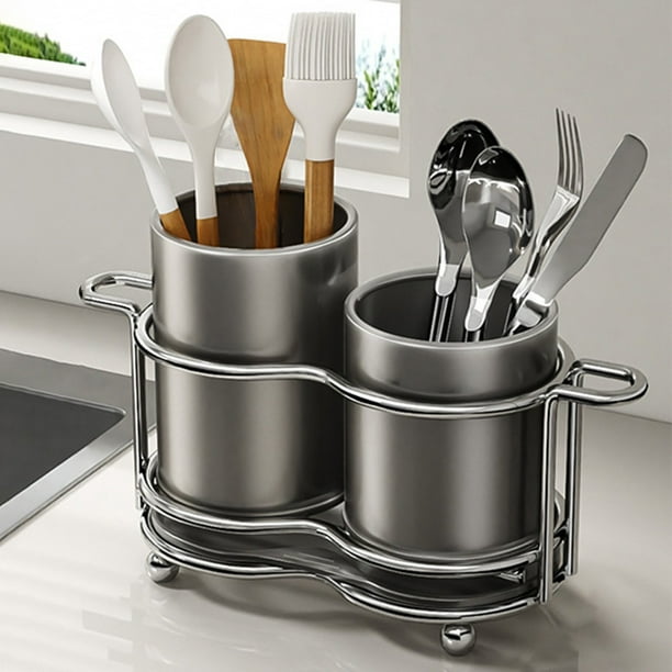 Organizador de cubiertos de cocina, escurridor de cuchillos y tenedores, escurridor de acero inoxidable, organizador higiénico para utensilios de cocina, organizador de cubiertos, 2 tiras,