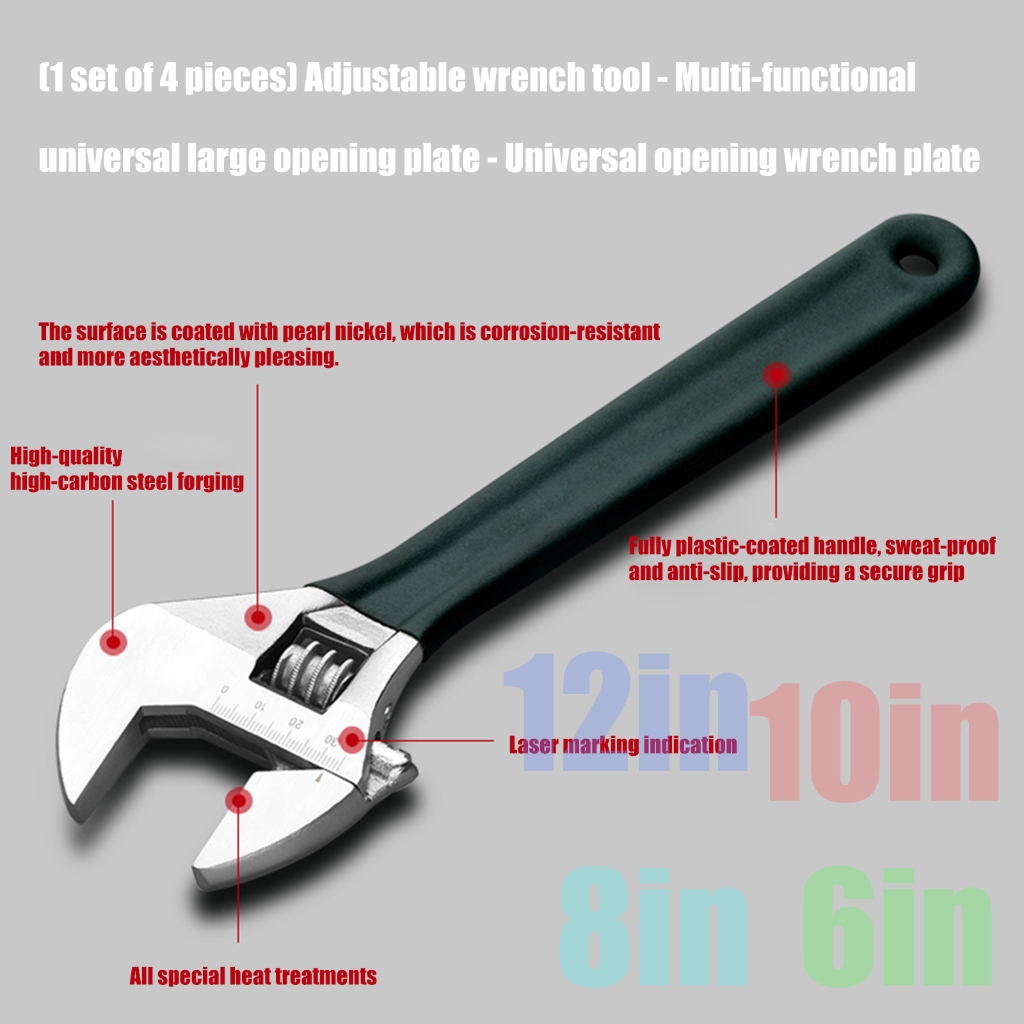 4Pcs Adjustable Wrench Universal Spanner Mechanical Workshop Hand Repair Tool