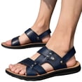 thumbnail image 4 of Leozcaa Men's Leather Fashion Sandals Open Toe Slingback Slip-On Beach Sandals Non-Slip Slide Sandals, 4 of 6