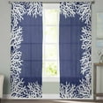 thumbnail image 3 of Coastal Coral Semi Sheer Curtains 63 Inch Length 2 Panels Set, Navy Blue Ocean Marine Nautical Beach Sheer Kitchen Curtain Privacy Voile Window Curtain for Living Room Bedroom Rod Pocket Drapes, 3 of 7