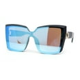 thumbnail image 2 of Womens Color Mirror Oversized Half Rim Shield Cat Eye Plastic Fashion Sunglasses Black - Blue Mirror, 2 of 4